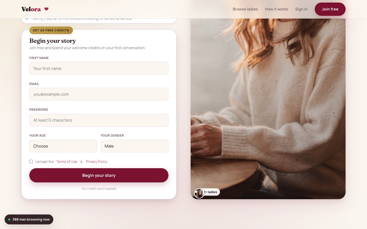 Velora free registration form