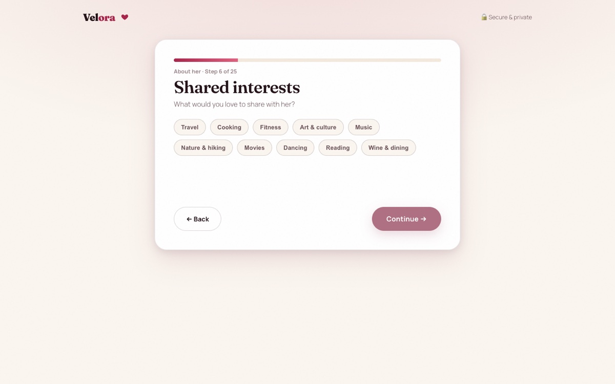 Velora onboarding questionnaire